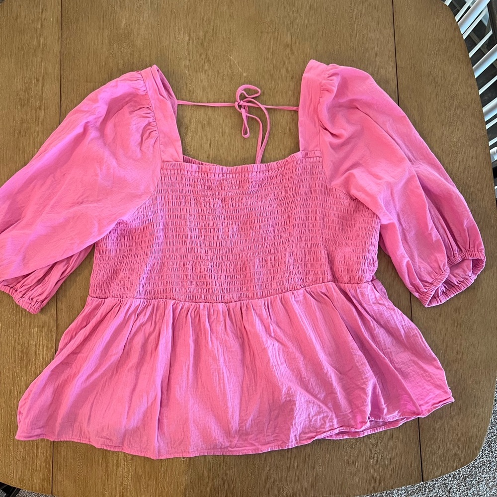 Pink Puff Sleeve Women's Top